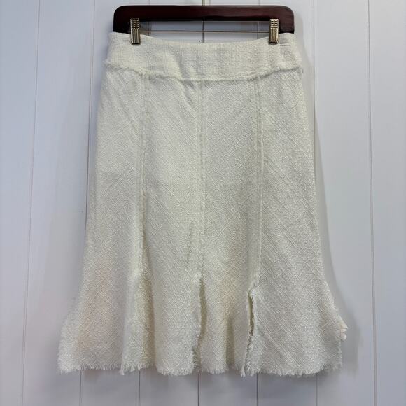 WD NY Womens Boho Chic Fairy Raw Hem Tweed Midi Skirt Size 4 White Ivory Chic - Picture 1 of 8